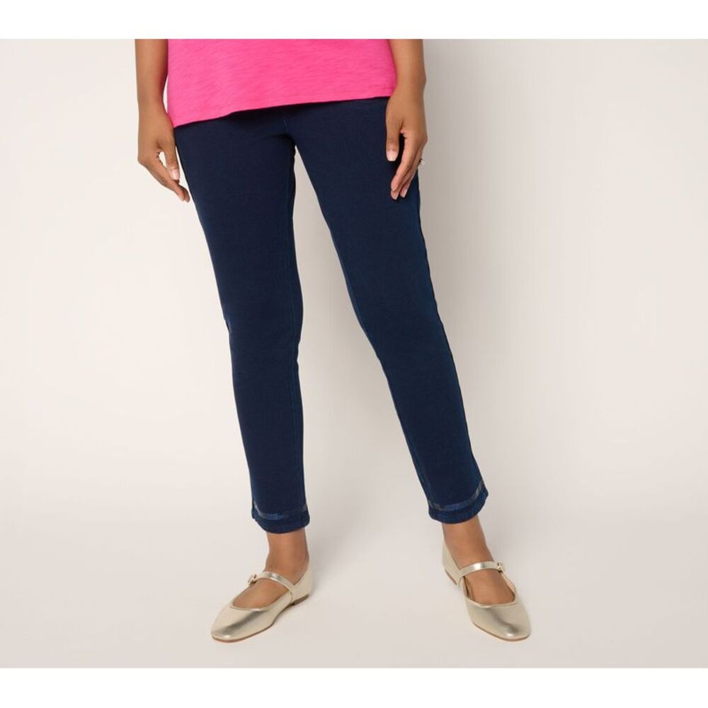 Wacoal Women's Pants Sz XL Short DreamJeannes Sequin Trim Ankle Blue A696910
